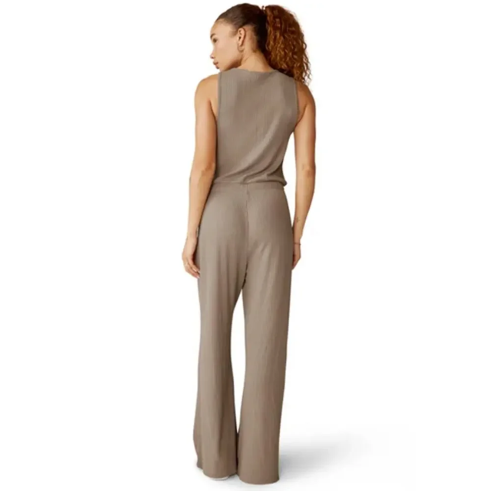Beyond Yoga Birch Brown Jetsetter Sleeveless V Neck Jumpsuit